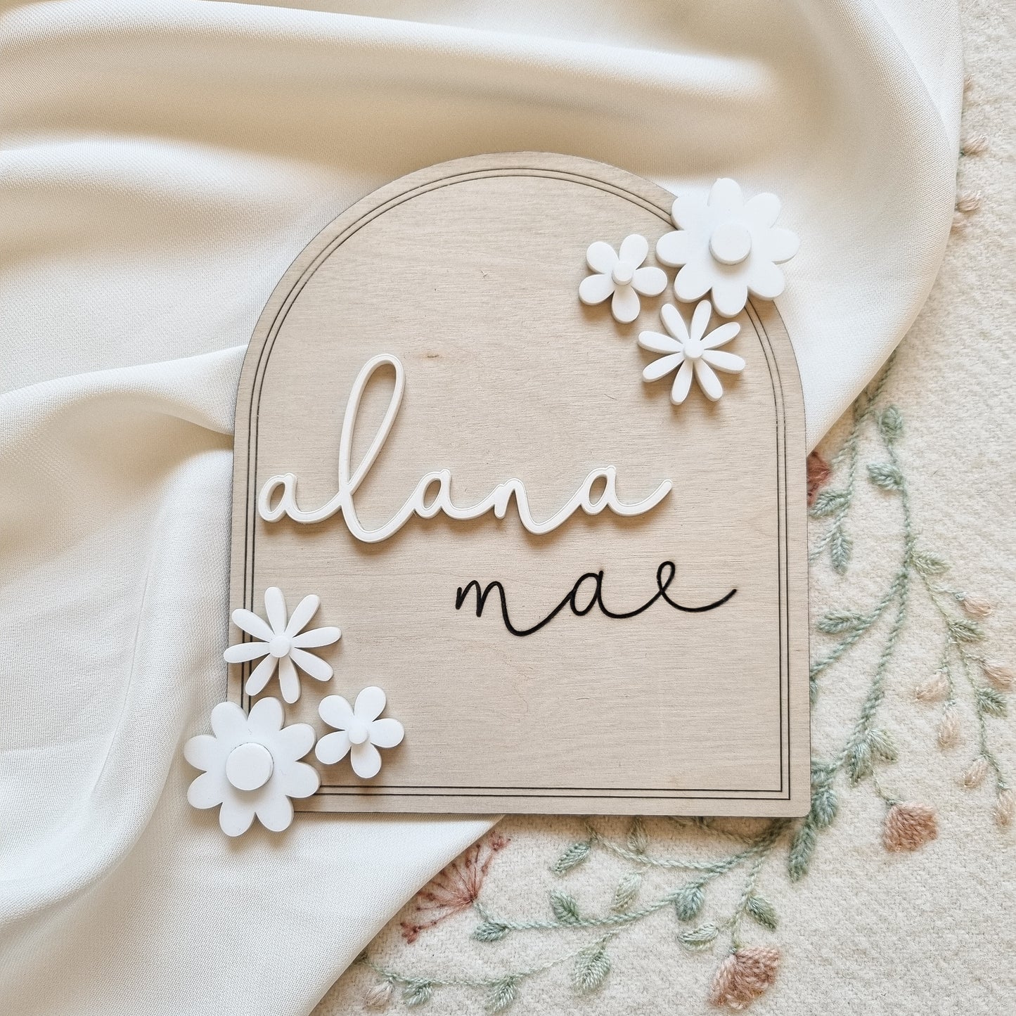 Arched Daisy Birth Announcement Plaque