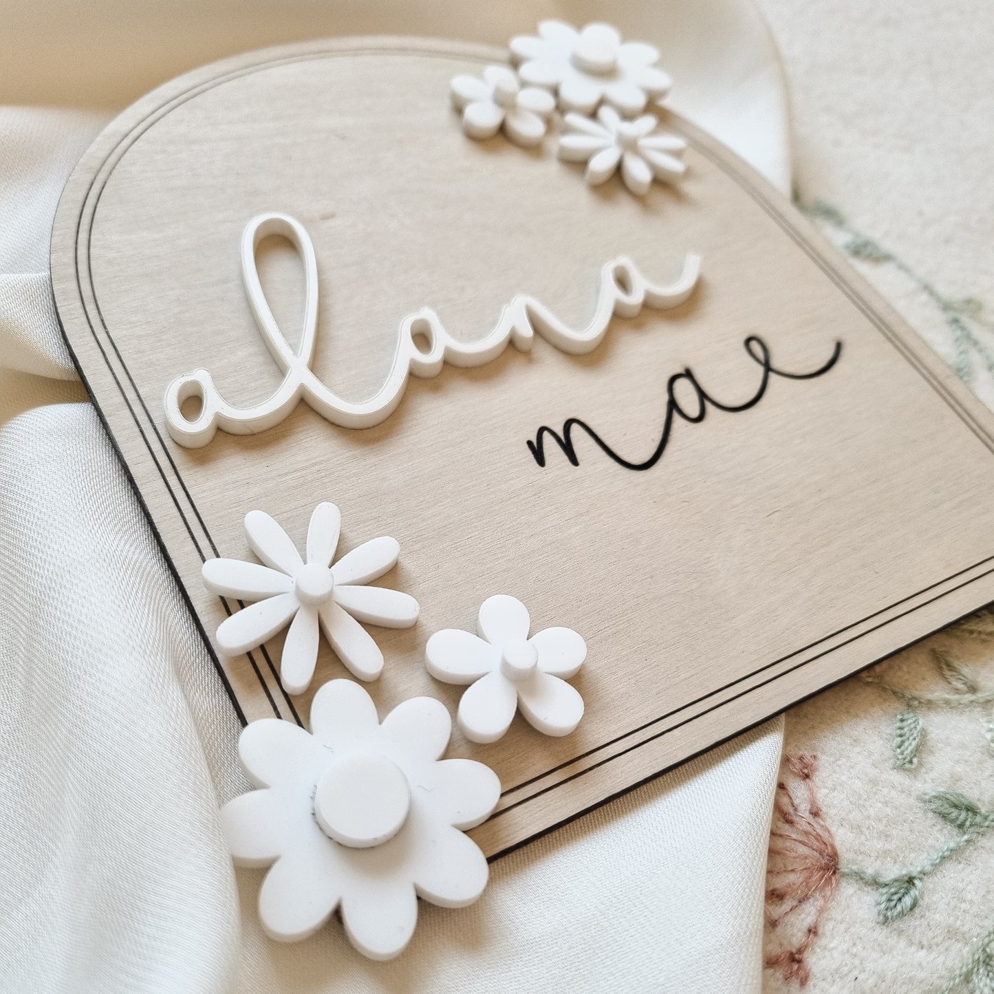 Arched Daisy Birth Announcement Plaque