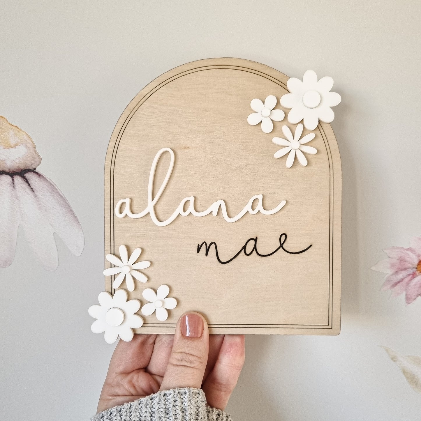 Arched Daisy Birth Announcement Plaque