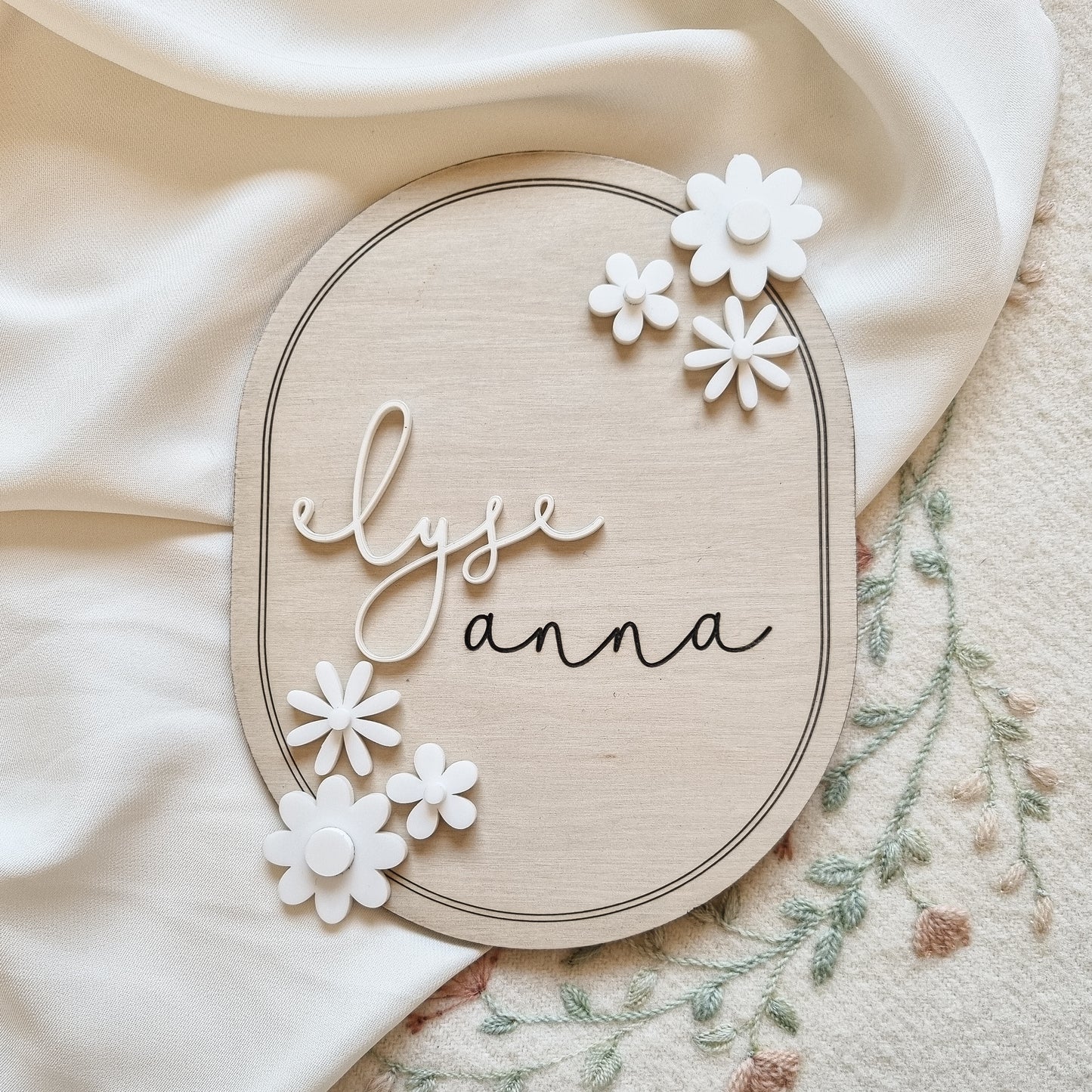 Oval Daisy Birth Announcement Plaque