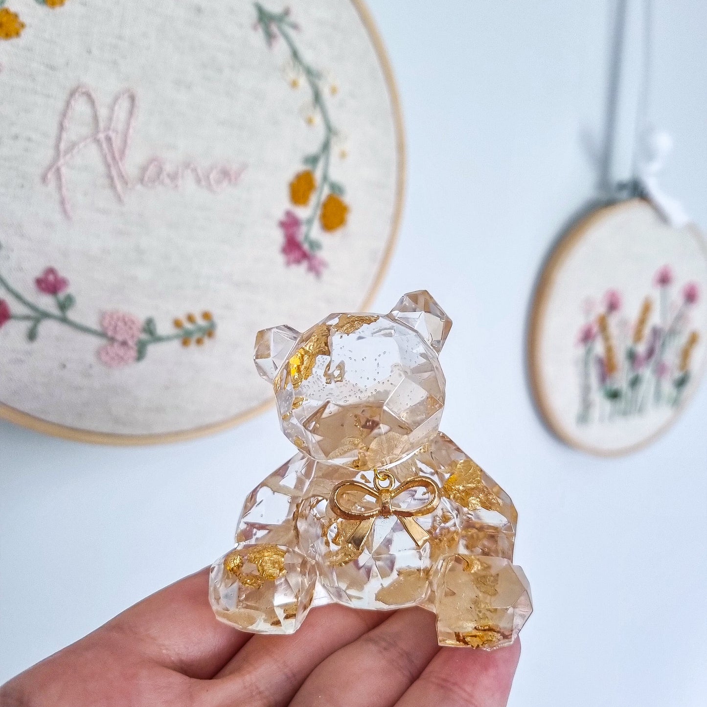 Resin Teddy (Hydrangea & Gold Leaf)